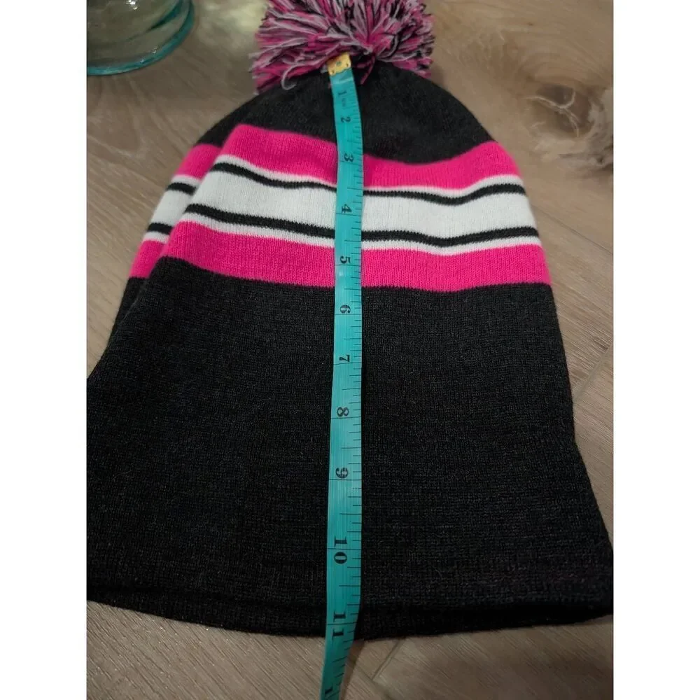 New York Pink Navy Pom Pom Beanie Hat Women’s Winter Knit Cap READ